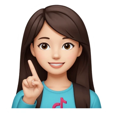 Girl with tiktok logo point up with one finger and dark brown hair sticker