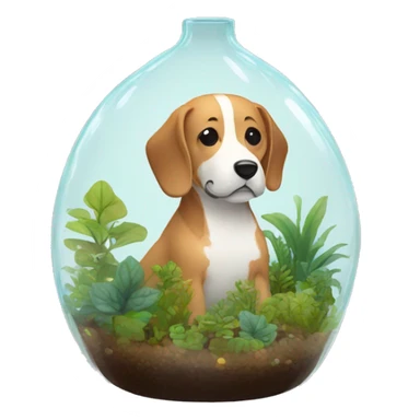 Glass terrarium dog filled with plants sticker