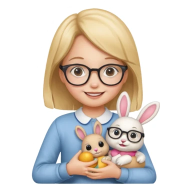 Girl kid with glasses → holding a toy rabbit sticker