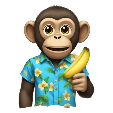 Monkey with a banana peel on head and a blue Hawaiian shirt eating a blue popsicle sticker