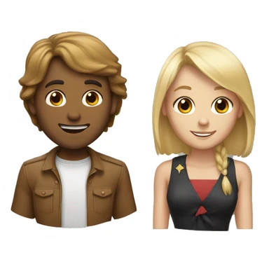 A white guy with shoulder length brown hair and bangs and a girl with blonde hair  sticker