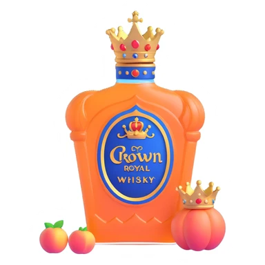 Crown Royal Peach whisky bottle with peach-colored bag and gold crown sticker