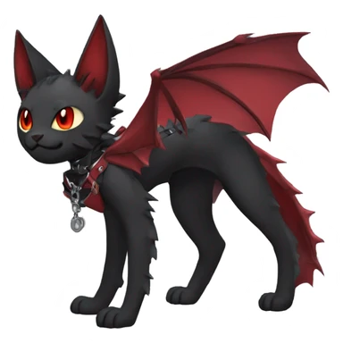 cool edgy black punk red ethereal fantasy nargacuga-bat-cat-Fakemon collar harness full body sticker
