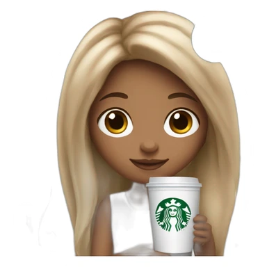 White cute girl with long brown hair holding starbucks drink sticker