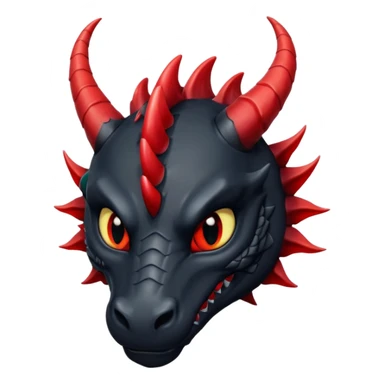Un dragon noir aux yeux rouges et noir, puis des grandes cornes d'obsidiennes, style anime sticker