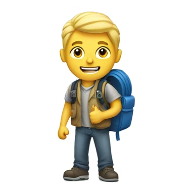 blond man with backpack shows thumbs up sticker