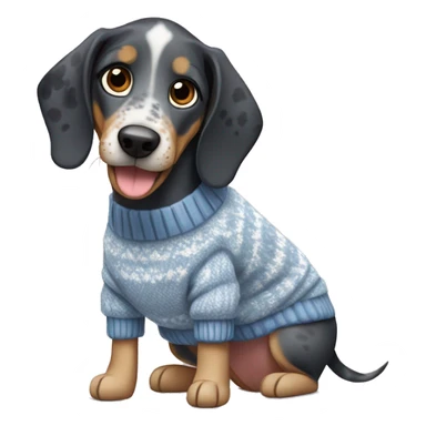 Miniature bluetick hound wearing a sweater that says I love Gram sticker