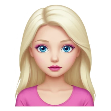 Girl with long platinum blonde hair, blue eyes, long lashes, sexy pink lips, wearing a pink top sticker