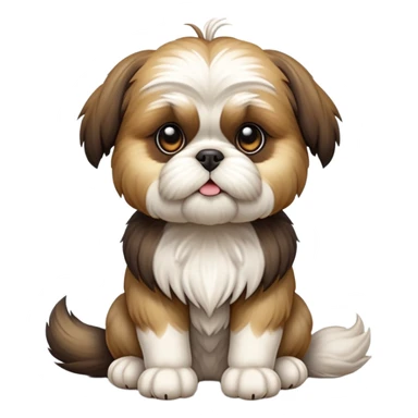 cinematic-[Shish tzu]-realistic-full-body-sitting-emoji,-tail-resting-loosely-beside-its-paws,-head-tilted-dramatically, -scruffy-fur,-simplified-yet-realistic-focused-features,-highly-detailed,-glowing-with-an-almost-sarcastic-glow sticker