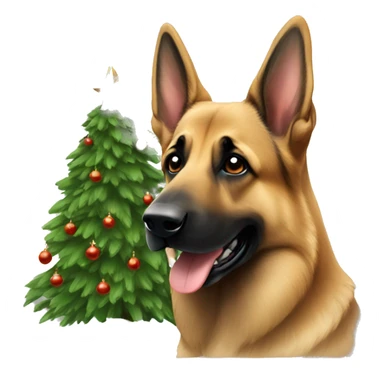 German shepherd and christmas tree  sticker
