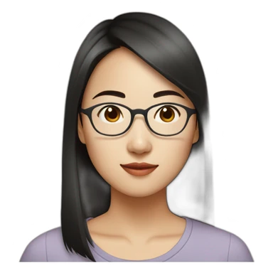 26 year old asian woman rounded face short straight dark hair and brown rectangle glasses sticker