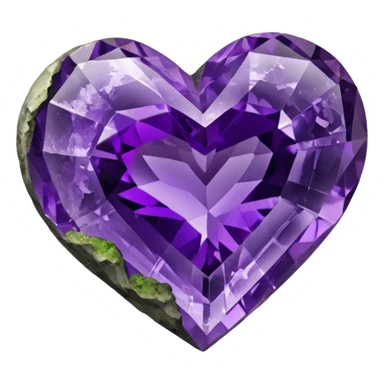 Slightly mossy heart shaped natural amethyst rock sticker