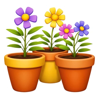 flower pots object icon, colorful plant pots with blooming flowers, ceramic and clay textures, vibrant garden vibe, 3D cartoon style, mobile game icon style, centered composition, clean background, no text, no watermark
 sticker