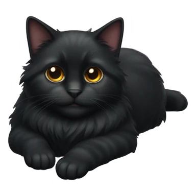 Fluffy black cat laying down sticker