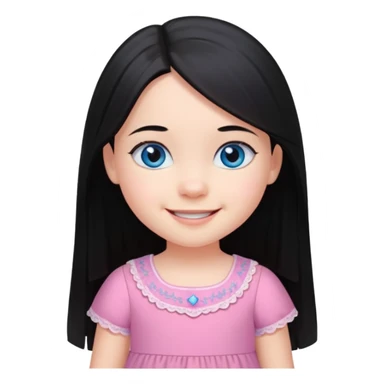 3yr old girl long straight black hair blue eyes happy sticker