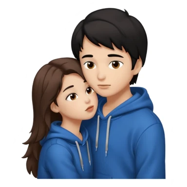 Girl with brown hair kissing boy with black hair and a hoodie  sticker
