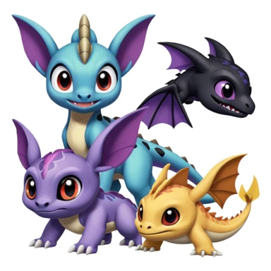 Meloetta-Raikou-Spyro-Toothless-Stitch-Pokémon-Fakémon-creature-hybrid sticker
