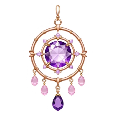 Epic Hanging shiny suncatcher, threads with shiny sparkly amethyst and rose-quartz gemstones,  sticker