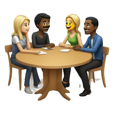 4 people talking around a table sticker