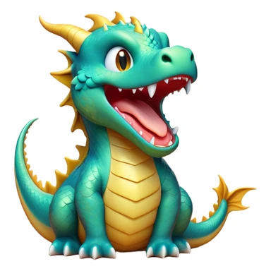 Cinematic Cute Yawning Dragon Portrait Emoji, Head tilted slightly with a dramatic, wide-open yawn, showcasing a soft, lustrous scaled body with gently drooping fins and half-closed, drowsy eyes, each scale rendered in exquisite detail under natural light; high shine, relaxed yet expressive, styled with a dash of fantastical charm, soft glowing outline, capturing the essence of a sleepy yet affectionate dragon that appears ready to stretch out and rest in its enchanted lair! sticker