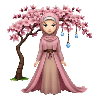 Turkish beautiful finish Konya girl blue eyes with hijab and floor length long tail cherry blossom design dress sticker