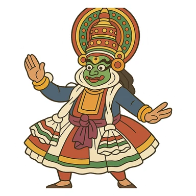 Kathakali dancer with colorful makeup and costume sticker