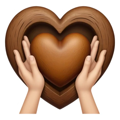 hands inside a brown heart sticker