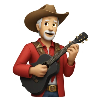 Old man playing guitar in red suit & cowboy hat sticker
