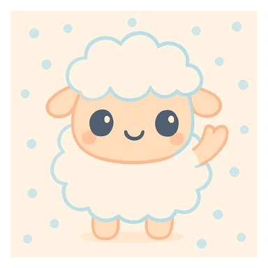 Make the kawaii fluffy sheep stand on its hind legs, waving one hoof, in the same cute kawaii style. sticker