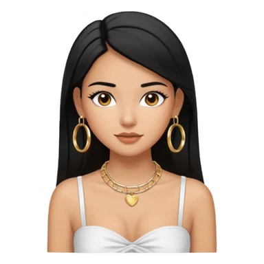 latina makeup olsun, saçları düz, halka küpeler büyük gümüş renginde olsun, kolye taksın ve beyaz bir Bandeau top kıyafet giyisin sticker