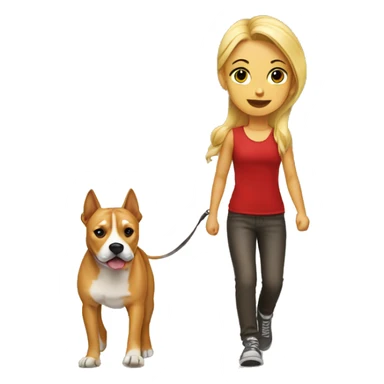 Blonde girl walking red amstaff sticker