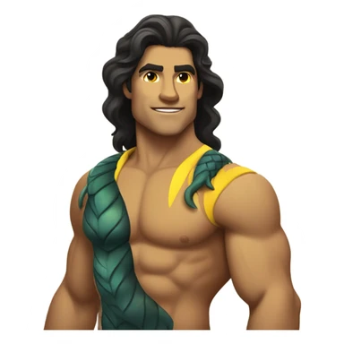 Tan muscular merman with dark hair and yellow tail sticker