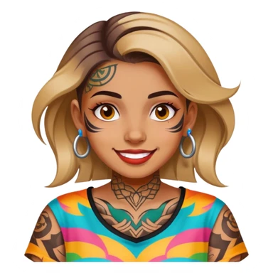 girl with bold face tattoos, happy face, wearing a colorful shirt sticker