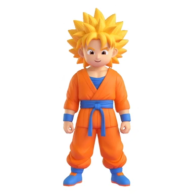 Goku as a 3D emoji, spiky hair, orange gi, smiling sticker