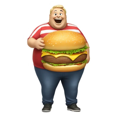 laughing fat man with burger sticker