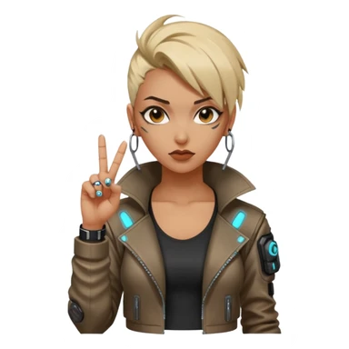 Woman with her tongue out in cyberpunk clothing and giving the middle finger. Looking naughty. sticker