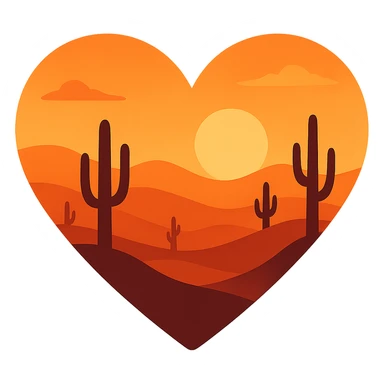 heart with a desert sunset theme, clean digital illustration sticker