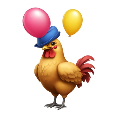 Chicken holding balloon wearing hat sticker