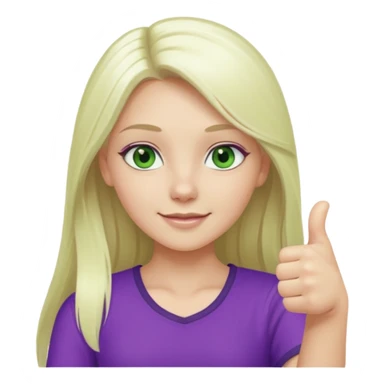 Long platinum blonde hair girl with green eyes in purple top with thumbs up  sticker