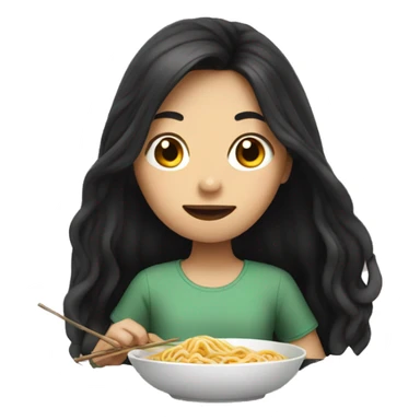 Girl with long dark hair eating noodles sticker