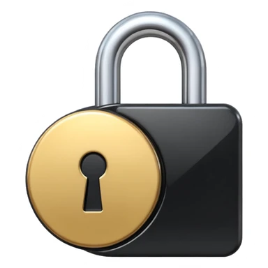 Minimalistic metallic lock emoji, rounded geometry, black and white reflective surfaces, flat clean futuristic icon
 sticker