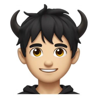 Boy with demon horns, black hair and clack eyes cute sticker