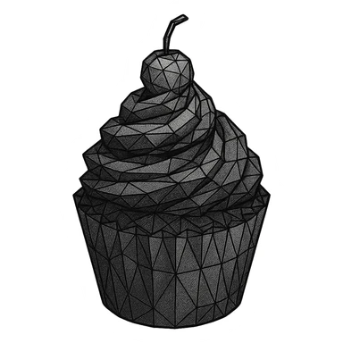 Gothic cupcake, low poly wireframe style, no background sticker