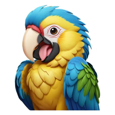 Cinematic Cute Yawning Macaw Portrait Emoji, Head tilted slightly with a dramatic, wide-open yawn, showcasing resplendent feathers and sleepy, half-closed eyes brimming with relaxed elegance, Simplified yet irresistibly adorable features, highly detailed, glowing with a soft, cozy tropical glow, high shine, relaxed yet expressive, stylized with a hint of whimsical charm, soft glowing outline, capturing the essence of a drowsy yet affectionate macaw that appears ready to stretch out for a nap! sticker