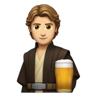 Anakin skywalker holding a beer and a macbook sticker