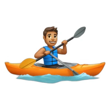 fit man paddling a kayak, orange kayak, front perspective, visible water sticker