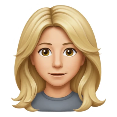 Jennifer Aniston emoji icon, wavy blonde hair, expressive eyes, neutral background sticker