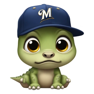 Sad baby dinosaur wearing a Milwaukee brewers hat  sticker