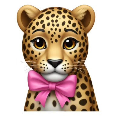 A leopard with a pink bow posing sticker