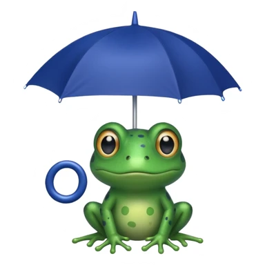Frog hold small dark blue umbrella sticker